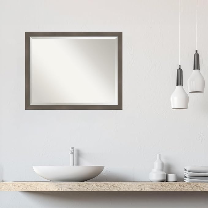 Amanti Art Grey Wall Mirror 25x31 Edwin Clay Grey Rectangle Bathroom Mirror - Image 6