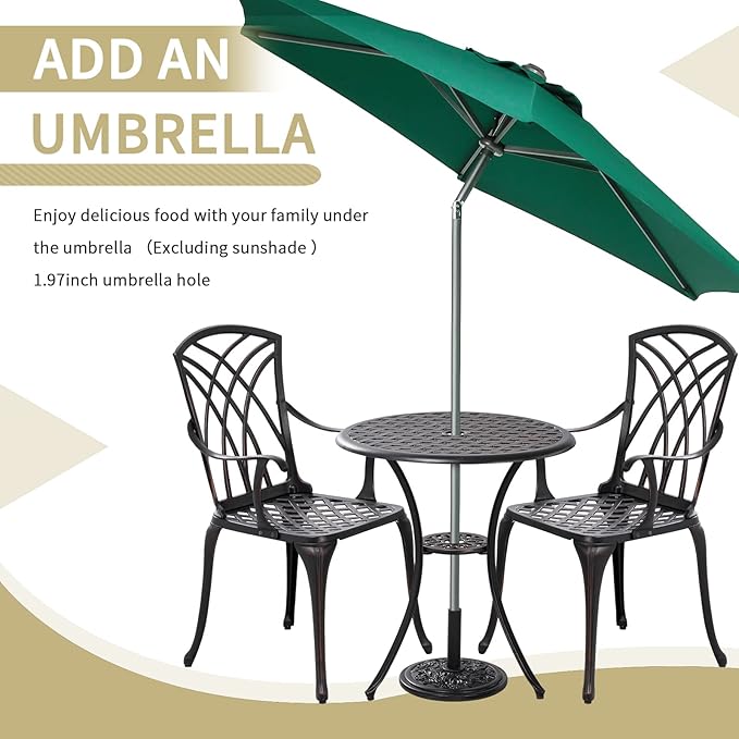 3 Piece Patio Bistro Set Outdoor Bistro Table Set Anti Rust Bistro Table and - Image 5