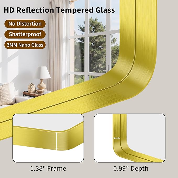 FORBATH 24x48 Inch Bathroom Mirror, Brushed Gold Deep Frame Narrow Wall Mirror - Image 7