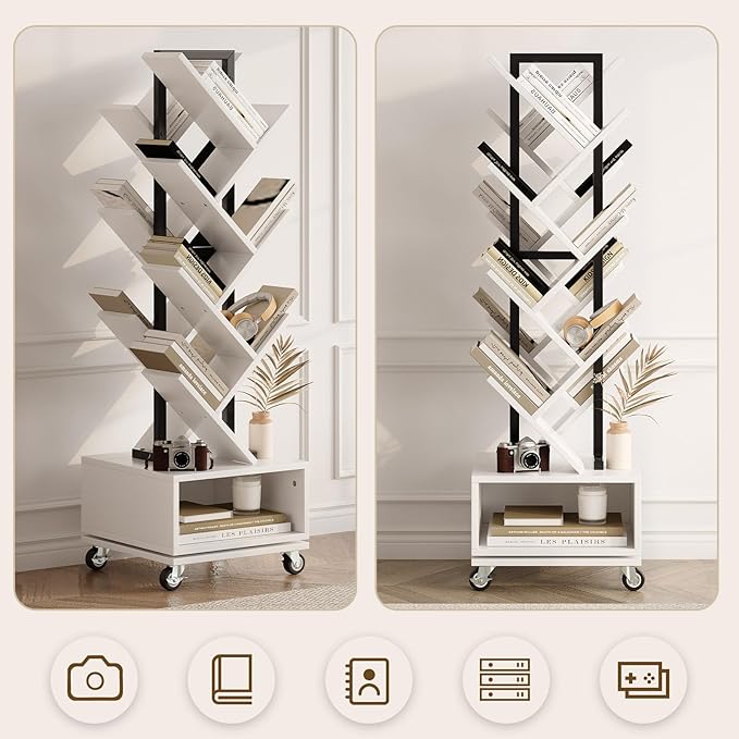 7 Tier Tree-Shaped Rotating Bookshelf, Double Sided, Small Bookcase - Image 6