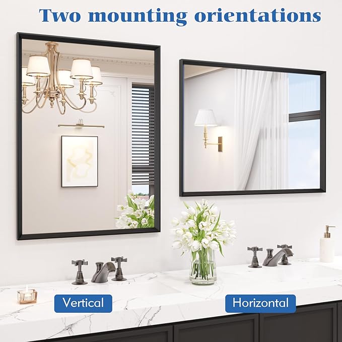 Bathroom Vanity Mirror 24x32 Inch, Matte Black Rectangle Bathroom Mirror - Image 8