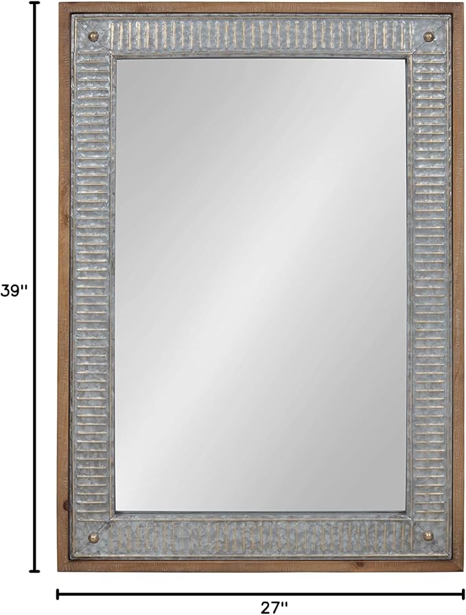 Kate and Laurel Deely Farmhouse Wood and Metal Wall Mirror, Rustic Brown - Image 6