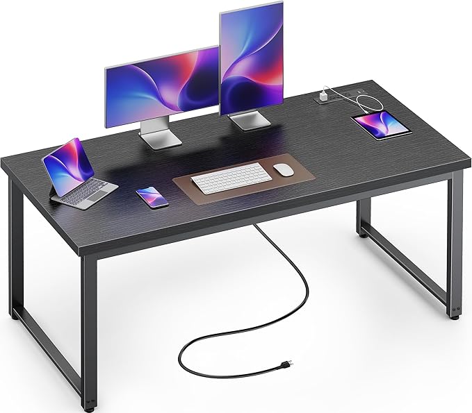 Huuger 55 x 24 inch Desk with Power Outlets & USB-C, Deeper & Thicker Desktop by Huuger