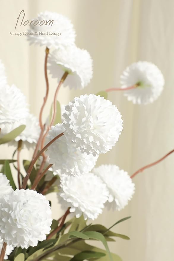Floroom 5pcs White Faux Silk Mums Artificial Flowers, Bulk Fake Small Mini - Image 4