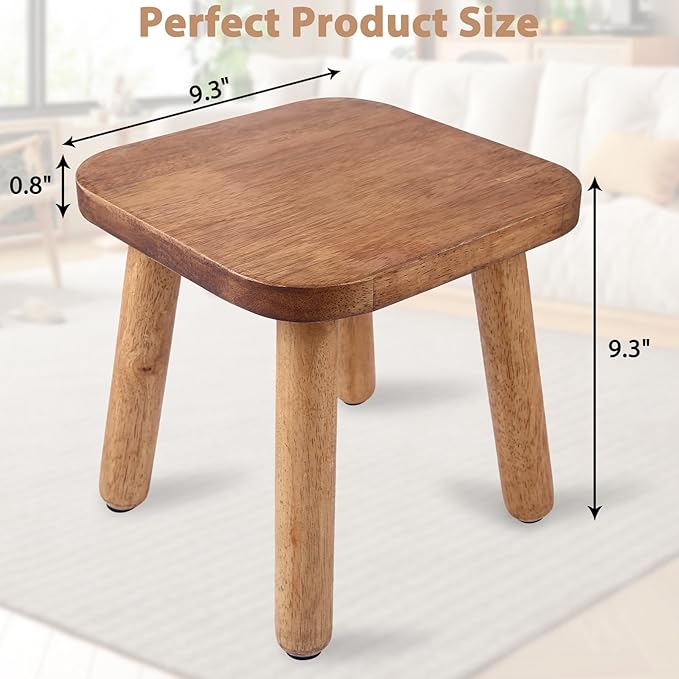 9.3 Inch Wooden Step Stool for Adults and Toddlers, Portable & Sturdy, Plant - Image 3