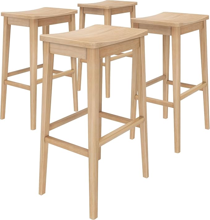 Plank+Beam Smythe Bar Stool, Sturdy Wood Modern Kitchen Bar Height Stool - Image 4