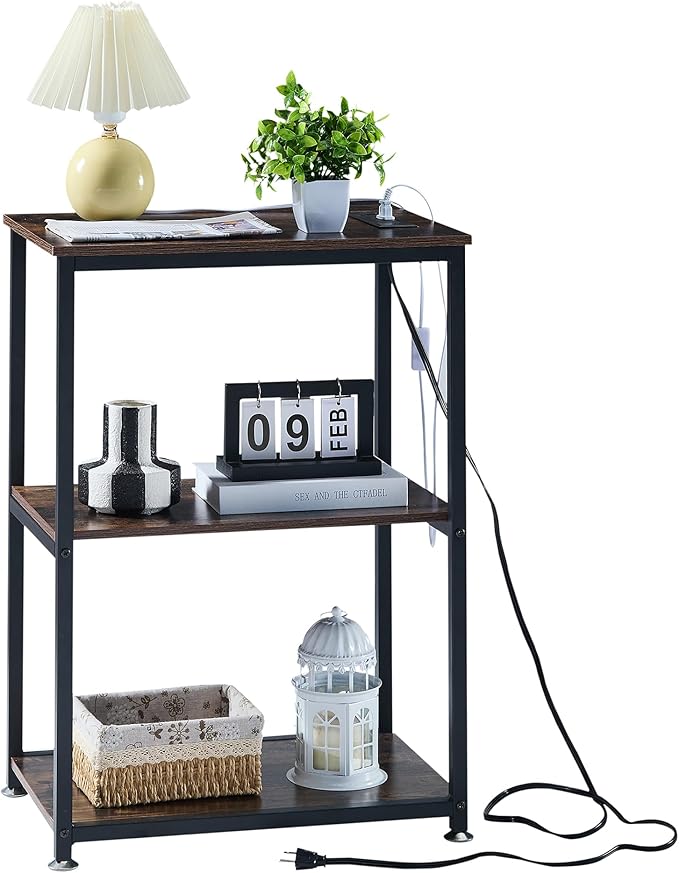VECELO Tall End Table with Charging Station, Side Table with USB Ports and by VECELO