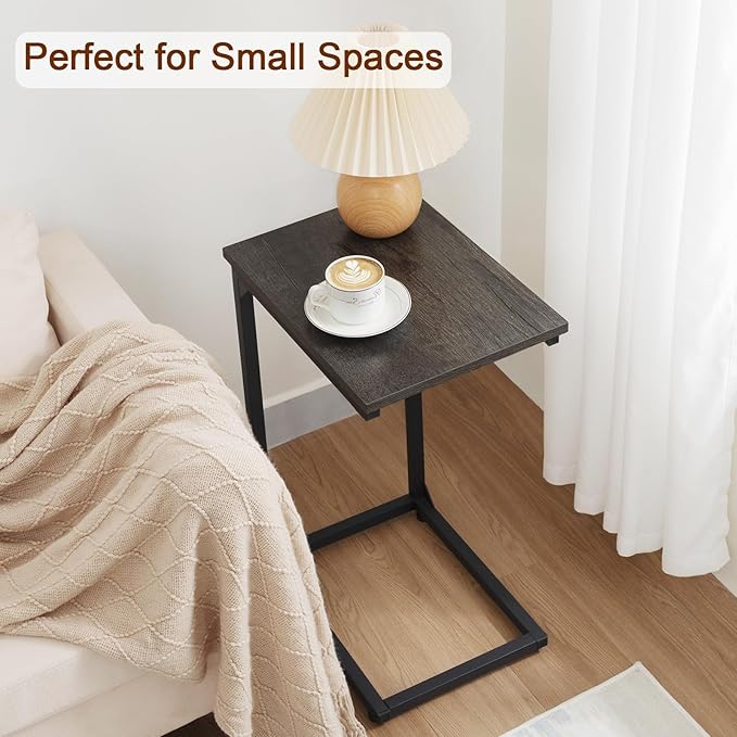 AMHANCIBLE C Shaped End Table Set of 2, Couch Tables That Slide Under, TV Tray - Image 6