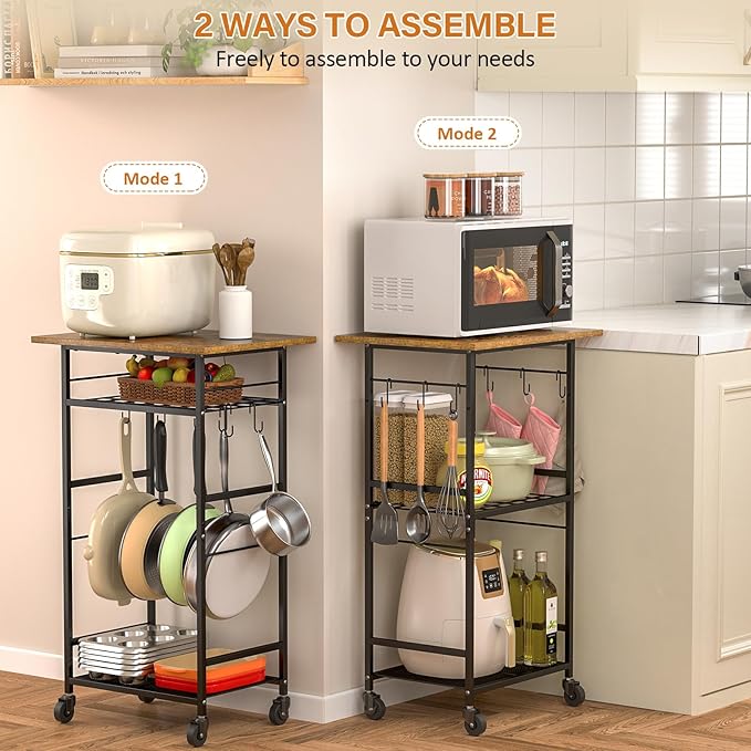 Rolling Kitchen Microwave Cart, 3 Tier Microwave Table Stand - Image 2