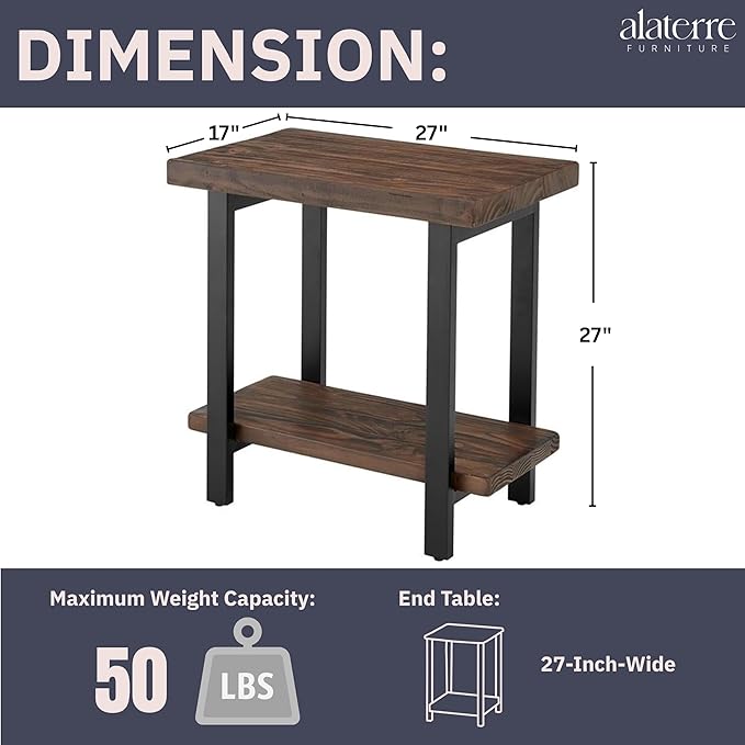 Pomona 27-Inch Wood End Table in Rustic Natural Finish - Image 3