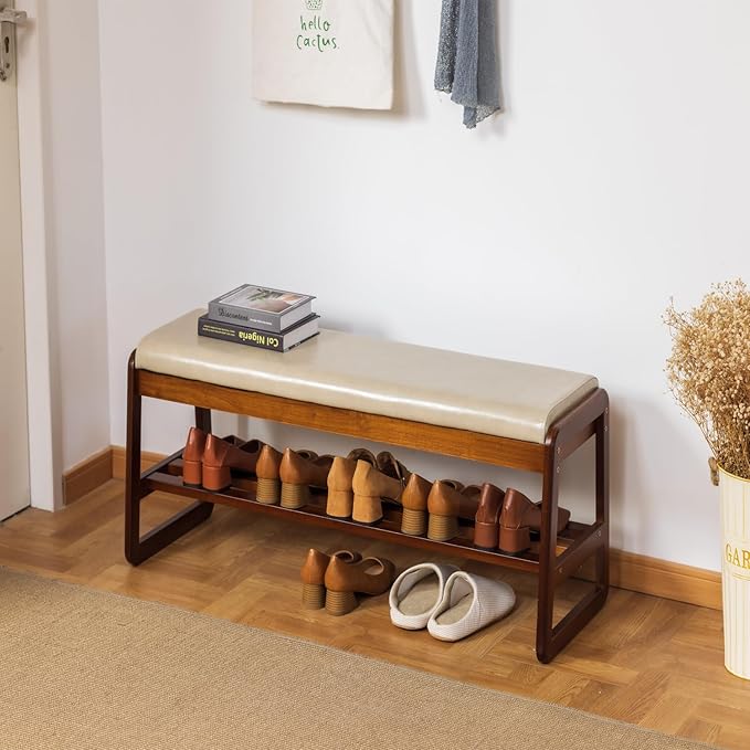 latifolia Solid Wood Bench, Entryway Shoe Bench - Image 2