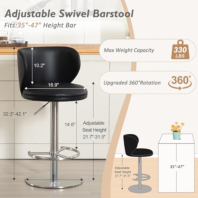 Bar Stools Adjustable Stainless Steel Swivel Barstool - Image 3