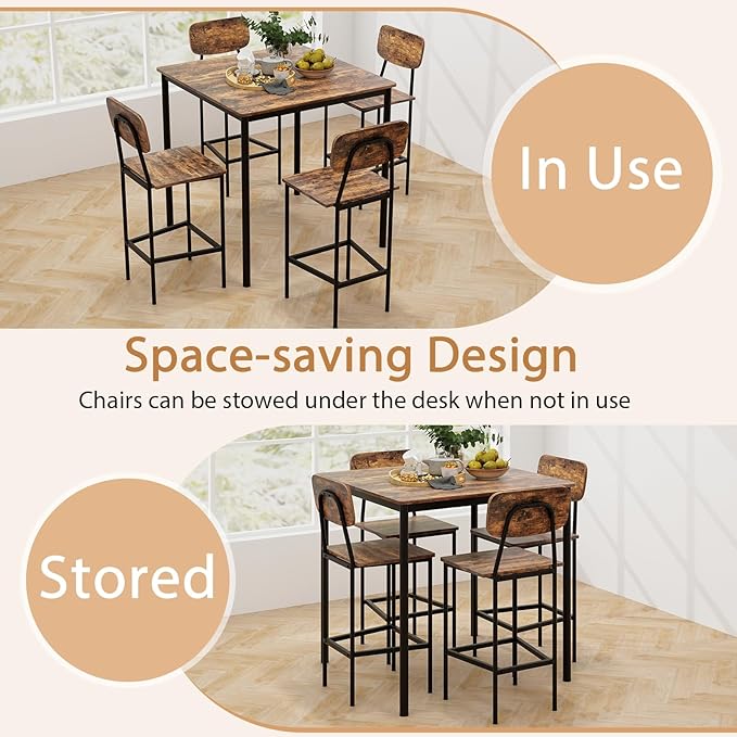 Tangkula Bar Height Table and Chairs, Counter-Height Dining Table Set, Pub - Image 5
