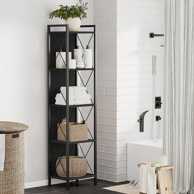 Homhedy 5 Tier Bookshelf Bookcase, Tall Narrow Bookshelf - Image 7