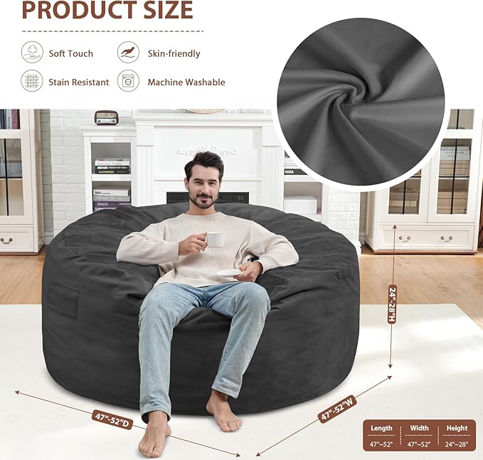 5FT Bean Bag Chair, Large Bean Bag Chairs - Image 3
