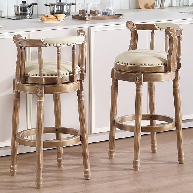 Cow top Leather Wooden Bar Stools, 360 Degree Swivel Bar Height Chair - Image 4