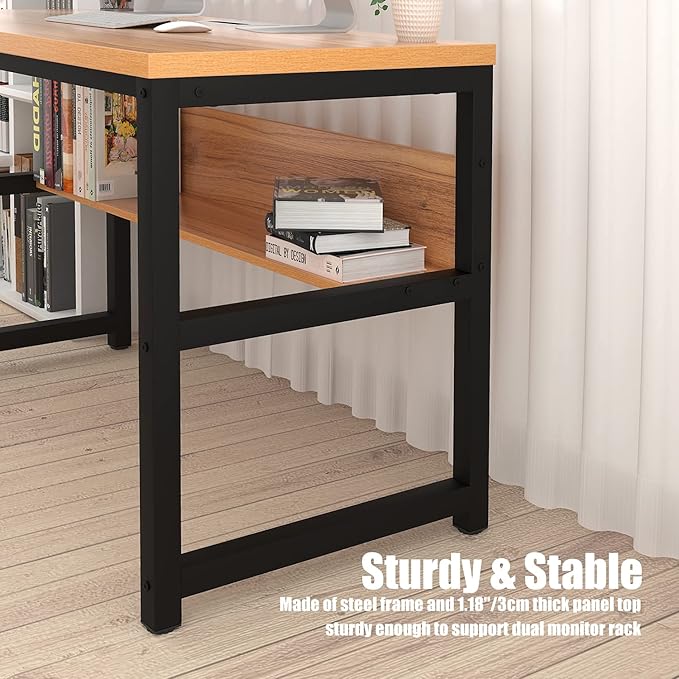 TOPSKY Computer Desk with Bookshelf/Metal Hole Cable Cover 1.18" Thick Desk - Image 8