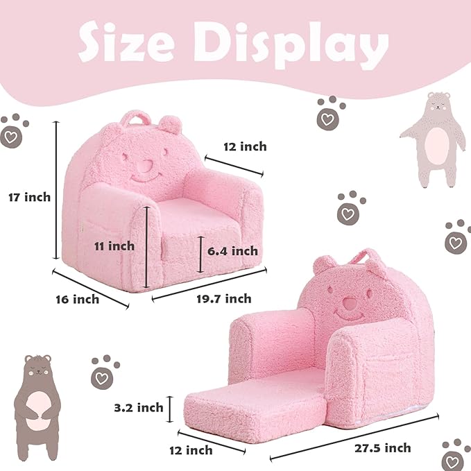 Toddler Chair, Sherpa Bear Kids Chair, Toddler Couch Fold Out, Children Reading - Image 3