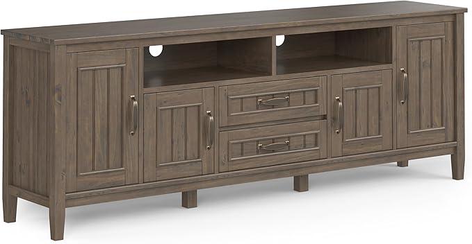 SIMPLIHOME Lev SOLID WOOD 72 Inch Wide Contemporary TV Media Stand in Smoky by SimpliHome