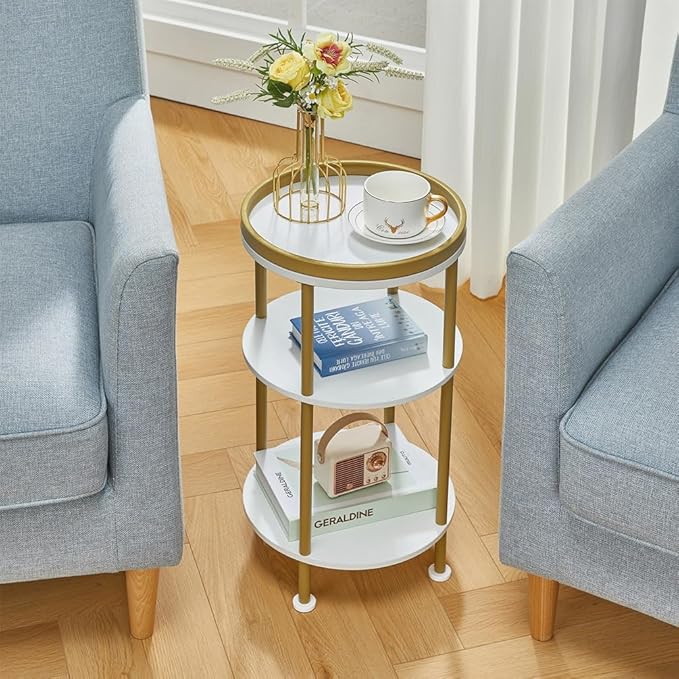 Small Round End Table with Charging Station, 3-Tier Accent Couch Beside Table - Image 4