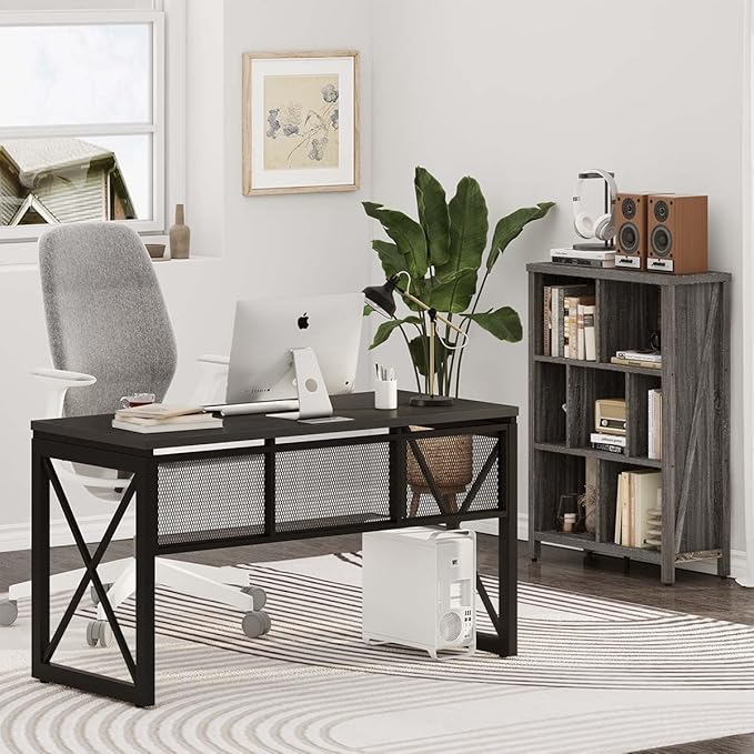 BON AUGURE Black Desk, Wood Computer Desk, Industrial Office Desks, Sturdy - Image 6