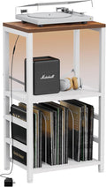 End Table with LED Light, Record Player Stand with Albums Storage, Vinyl by YAKANJ