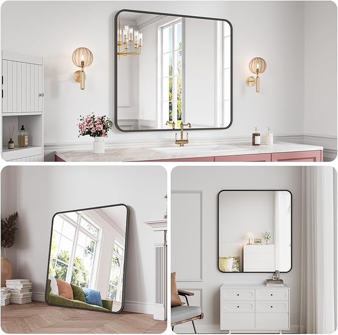 Koonmi Bathroom Mirror, 36X40 Inch Black Metal Framed Mirror - Image 3