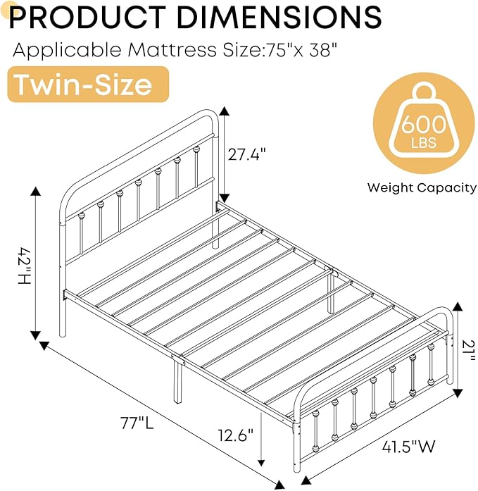 Twin Bed Frame-Classic Metal Platform Bed Frame Mattress Foundation - Image 2