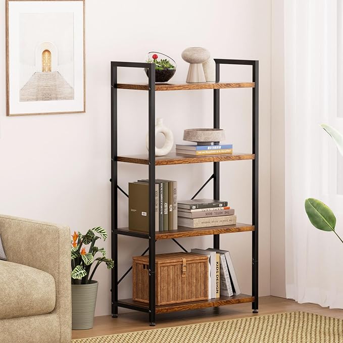 Casaottima Book Shelf, 4 Tier Bookshelf, Modern Wood Bookcase Shelves - Image 3