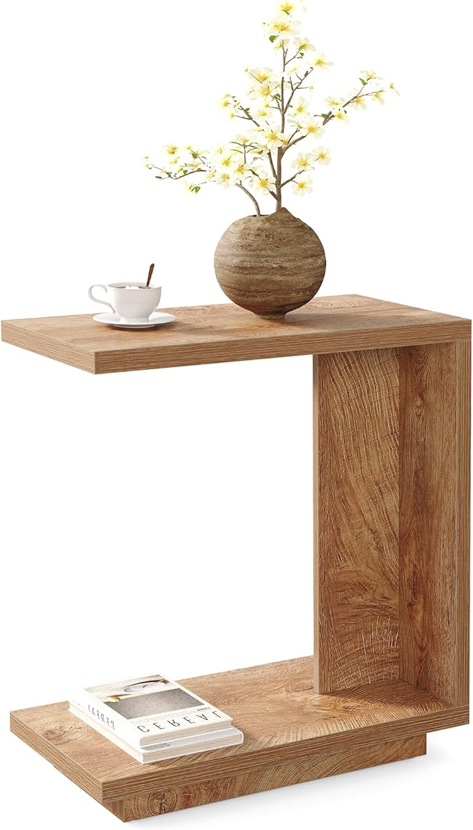 LITTLE TREE C-Shaped Side Table, Narrow 2-Tier End Table by LITTLETREE