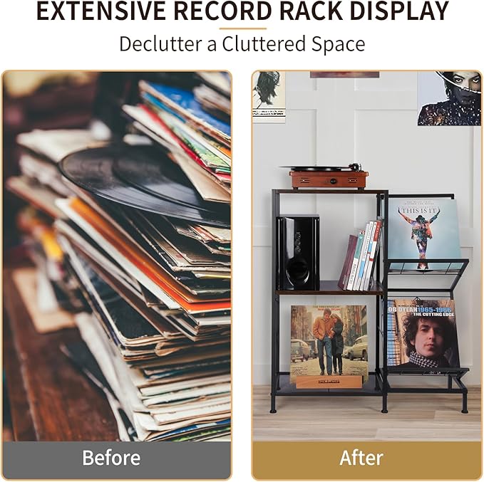 Record Player Stand with Vinyl Record Storage, Turntable Stand with 2-Tier - Image 9