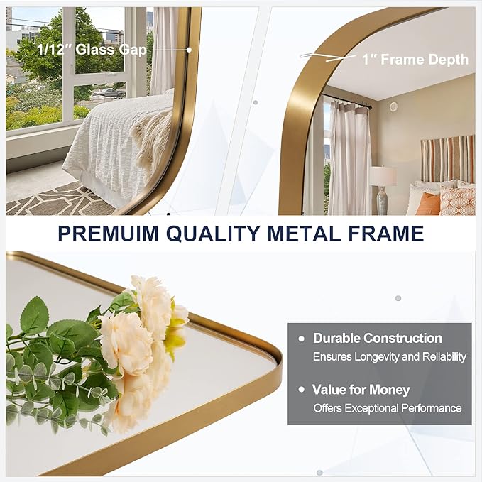 ANDY STAR Gold Bathroom Mirror, 20x30’’ Brushed Gold Vanity Mirror - Image 2