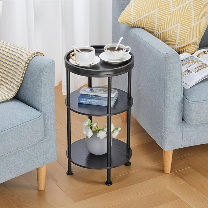 Small Round Side Table for Small Spaces, 3-Tier Round Accent Table Slim Side - Image 5