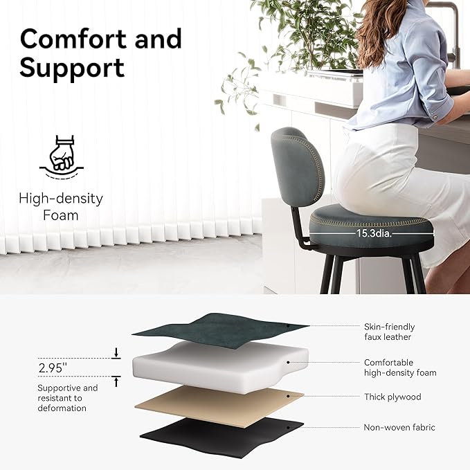 Counter Height Bar Stools, Faux Leather Kitchen Counter Stools - Image 6