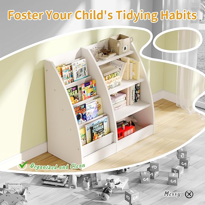 4 Tier Kids Bookshelf Set of 2, 4 Layer Sling Kids Book Shelf - Image 5