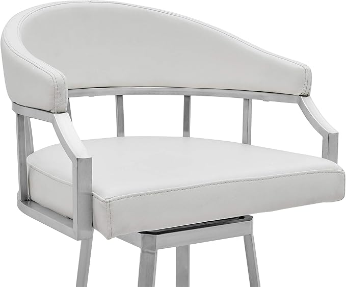Armen Living Valerie Modern 26" Seat Height White Faux Leather and Brushed - Image 6