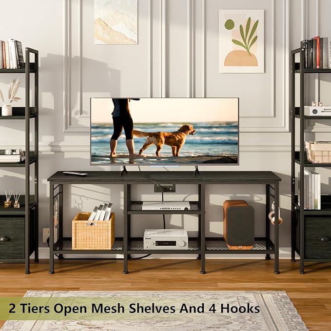 Furologee TV Stand with Power Outlets, Entertainment Center with Open Storage - Image 5