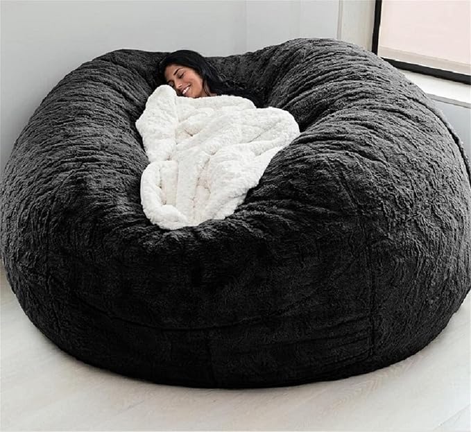 Giant Fur Bean Bag Chair Cover for Kids Adults, Living Room Furniture Big Round by LLPCKPB