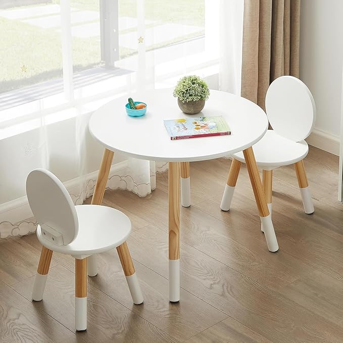 VECELO Round Table and Chair Set Playroom Furniture Wooden, Modern Minimalist - Image 7