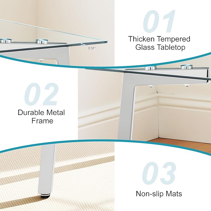 Dining Table for 6 Kitchen Table 51" Rectangular Modern Glass Dining Table - Image 5