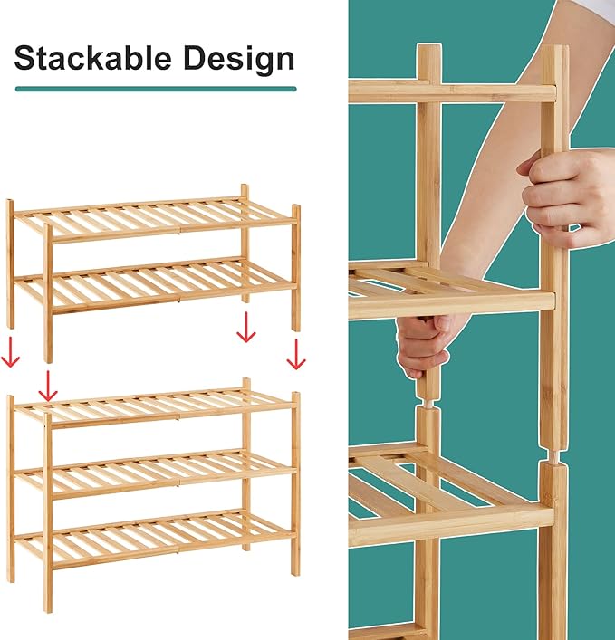 5-Tier Bamboo Shoe Rack for Entryway, Stackable | Foldable | Natural, Shoe - Image 5