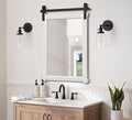 Rustic Barn Door Mirror: 24"x36" White Farmhouse Wood Frame by Besdomus