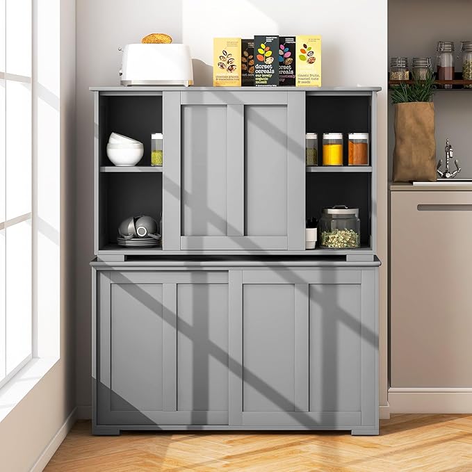 Costzon Sideboard Buffet Cabinet of 2, Wooden Kitchen Storage Cabinet - Image 7