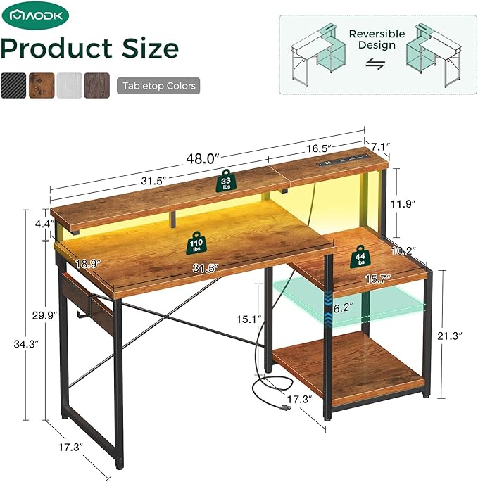 AODK Computer Desk, 48 Inch Gaming Desk - Image 3