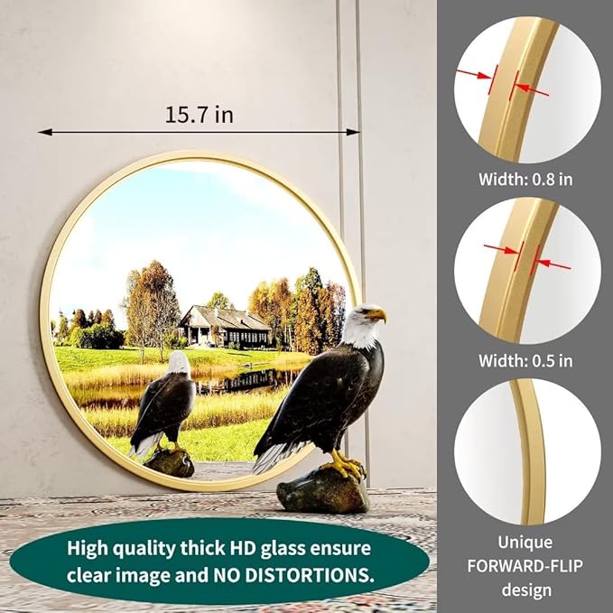 Growsun Gold Round Mirror, 15.7 inch Circle Wall Mirror - Image 5