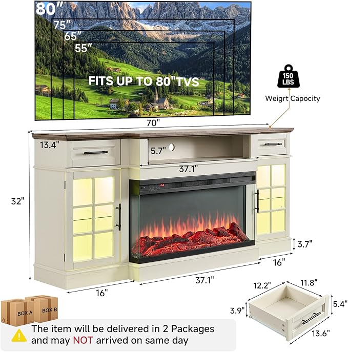 ROCKPOINT 3 Sided Glass 70" Fireplace TV Stand - Image 2