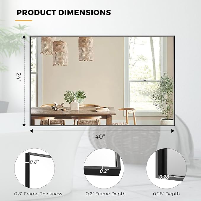 24x40 Inch Black Bathroom Mirror - Image 8