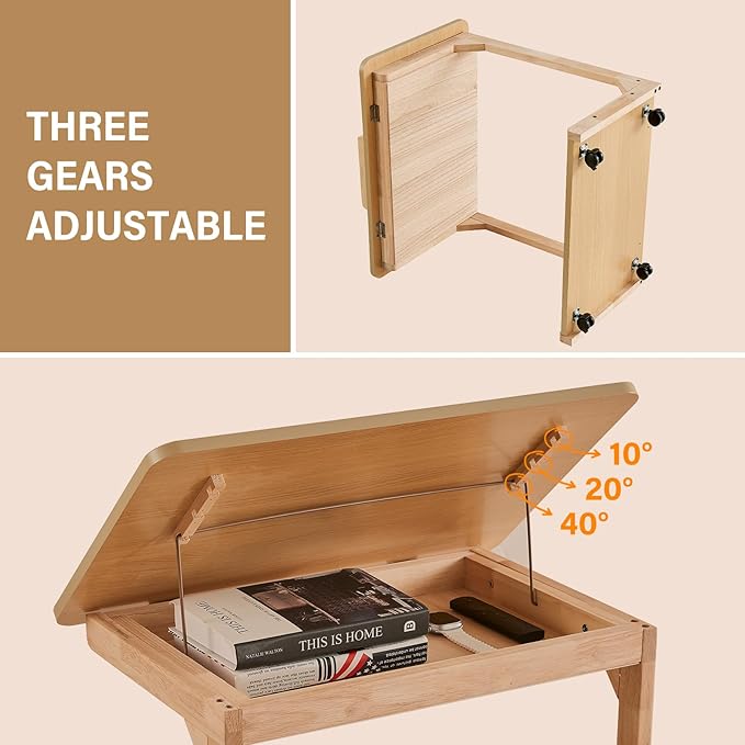CozyDH Adjustable C Shaped End Table, Rolling Side Table Solid Wood TV Sofa - Image 5