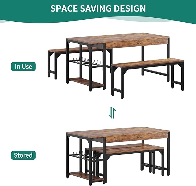 YITAHOME 63" 3 Piece Kitchen Dining Table Set - Image 4