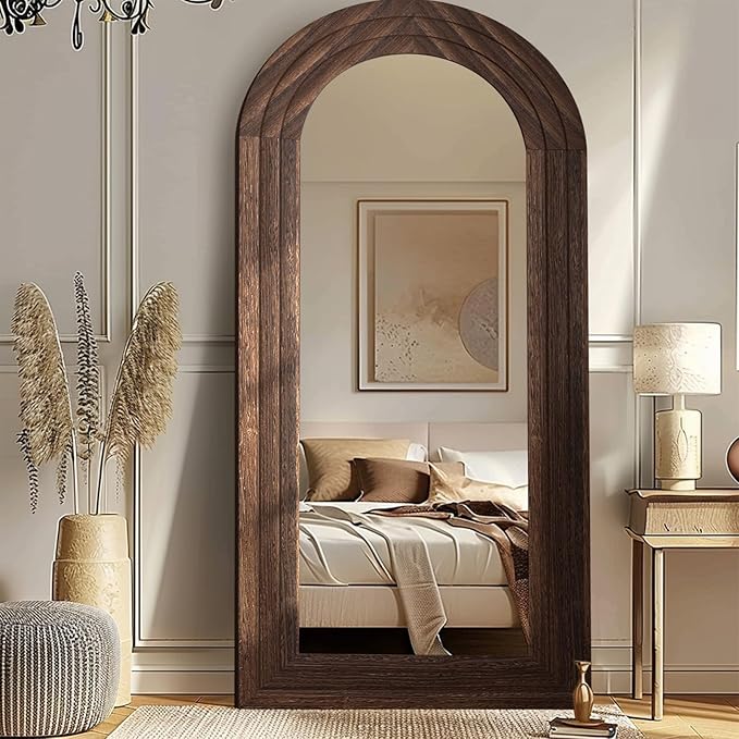 Arched Full Length Mirror with Solid Wood Frame, 71x32 Farmhouse Wall Mounted - Image 8